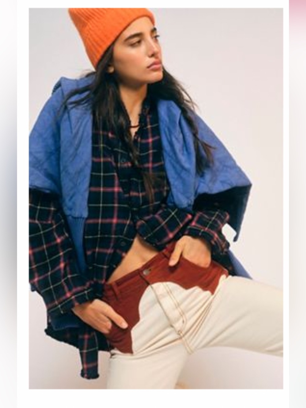 Free People EUC Summer Daydream Plaid Button Down Size Large in Navy Combo